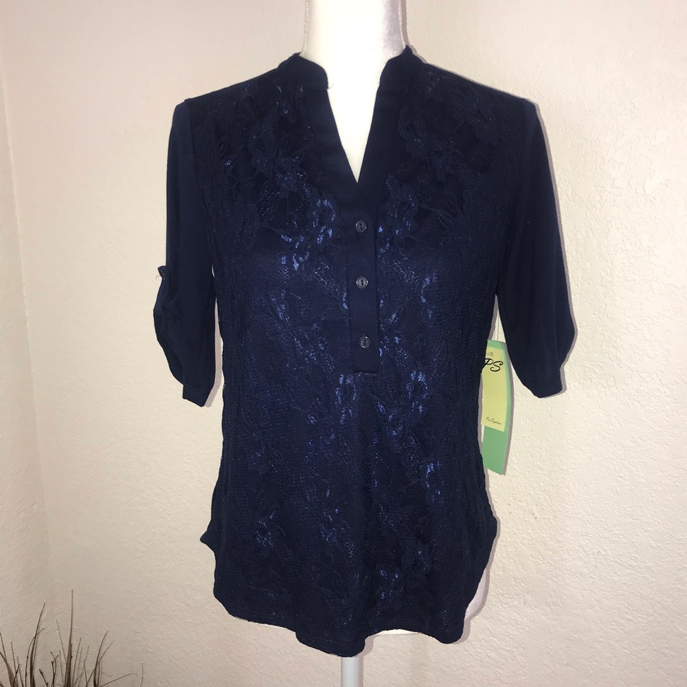Per Seption Petite Navy Blouse.    E